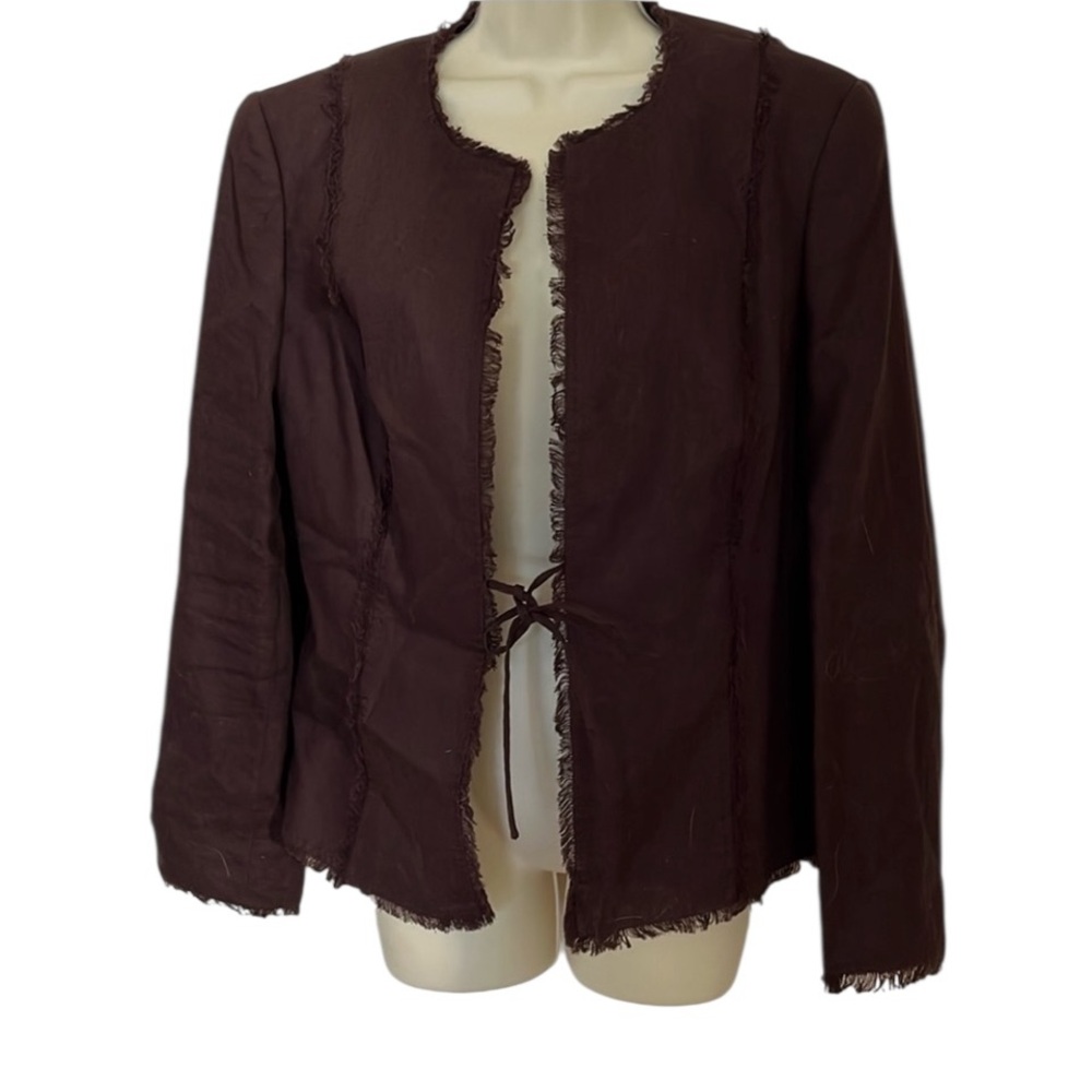 Fenn Wright Studio size 12 brown linen jacket frayed detail on seams
